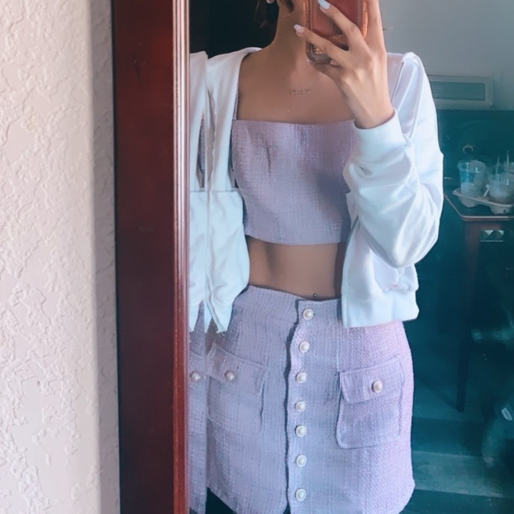Lavender tweed crop top & skirt set !!